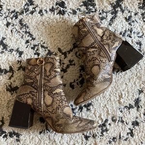 ASOS block heel snake print bootie